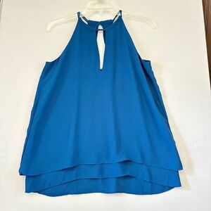 Banana Republic Blue Halter Keyhole Neck Tiered Layered‎ Sleeveless Blouse XS
